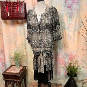 VTG📌 Glam Fringed Flapper Style Dress with Short Sleeves